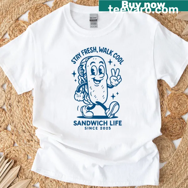 Retro sandwich-themed T-shirt featuring playful line art for food lovers