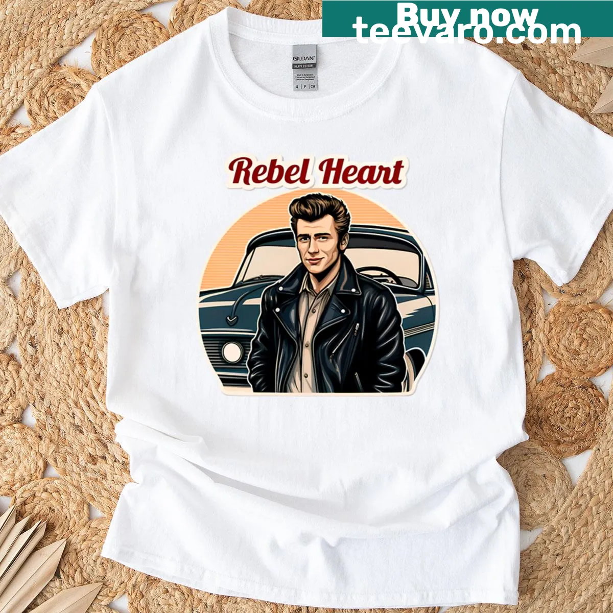 Vintage-style T-shirt with 'Rebel Heart' graphic inspired by 50s greaser culture — on a men's t-shirt