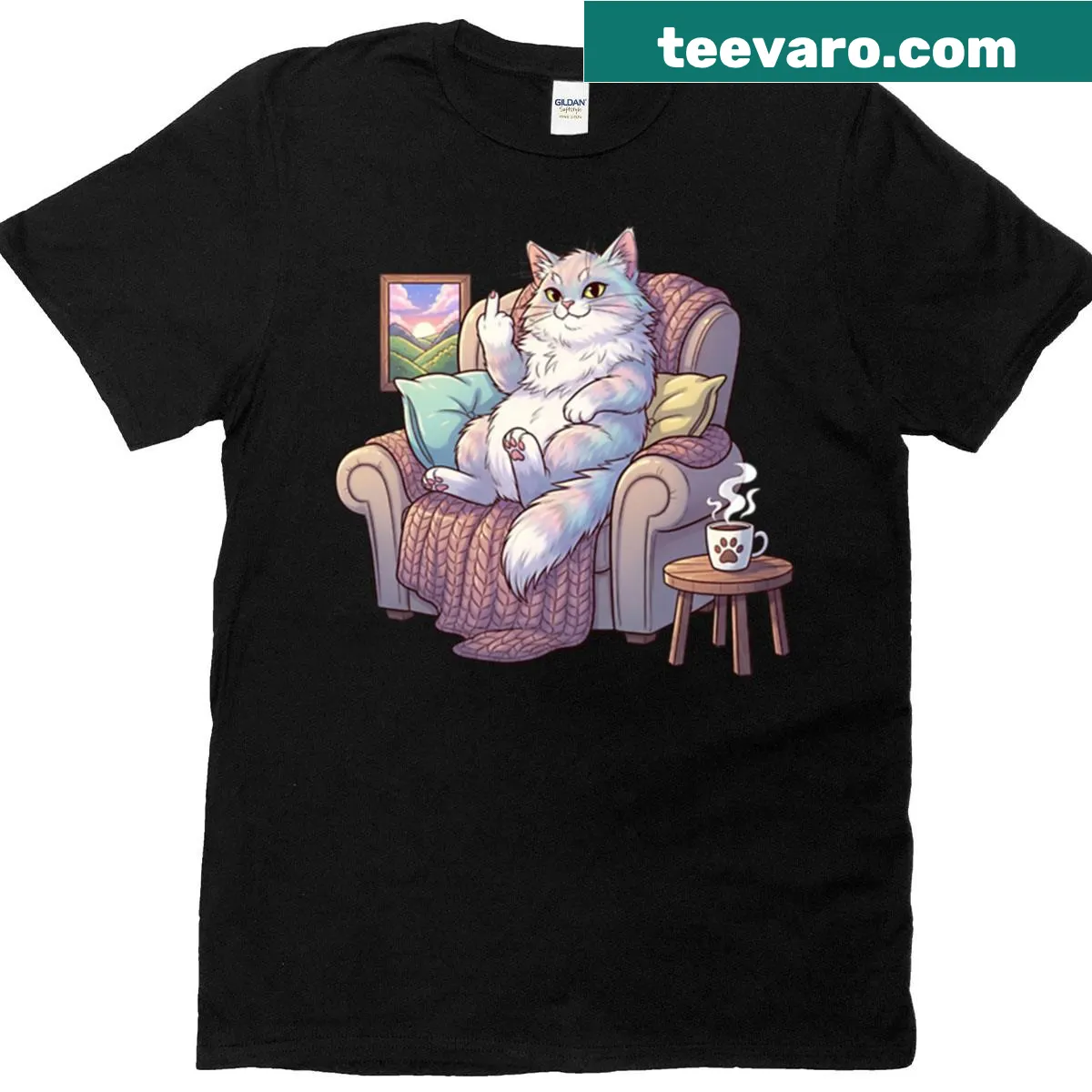 Whimsical autumn-themed graphic on a cozy fall T-shirt — on a men's t-shirt