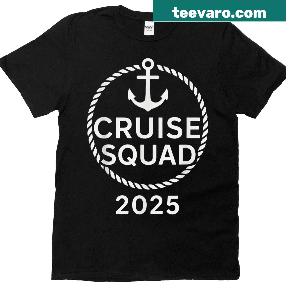 Cruise Squad 2025 T-shirt with anchor circle design — on a men's t-shirt