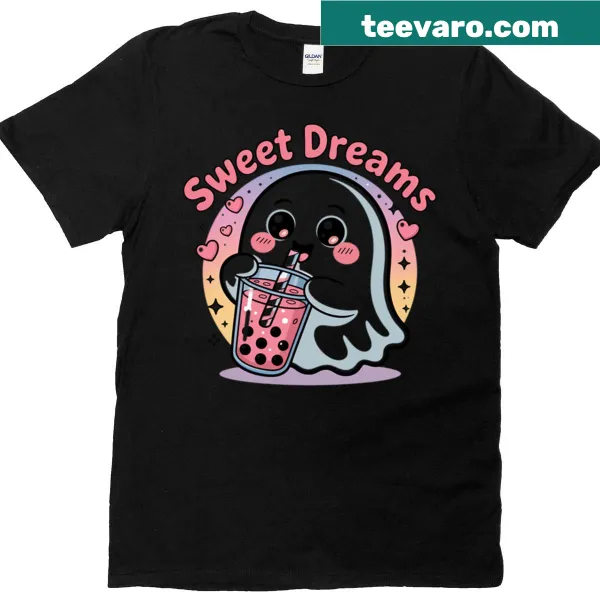 Kawaii Halloween T-shirt with cute ghost and bubble tea