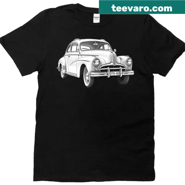 Oversized t-shirt featuring a detailed charcoal sketch of a vintage car.