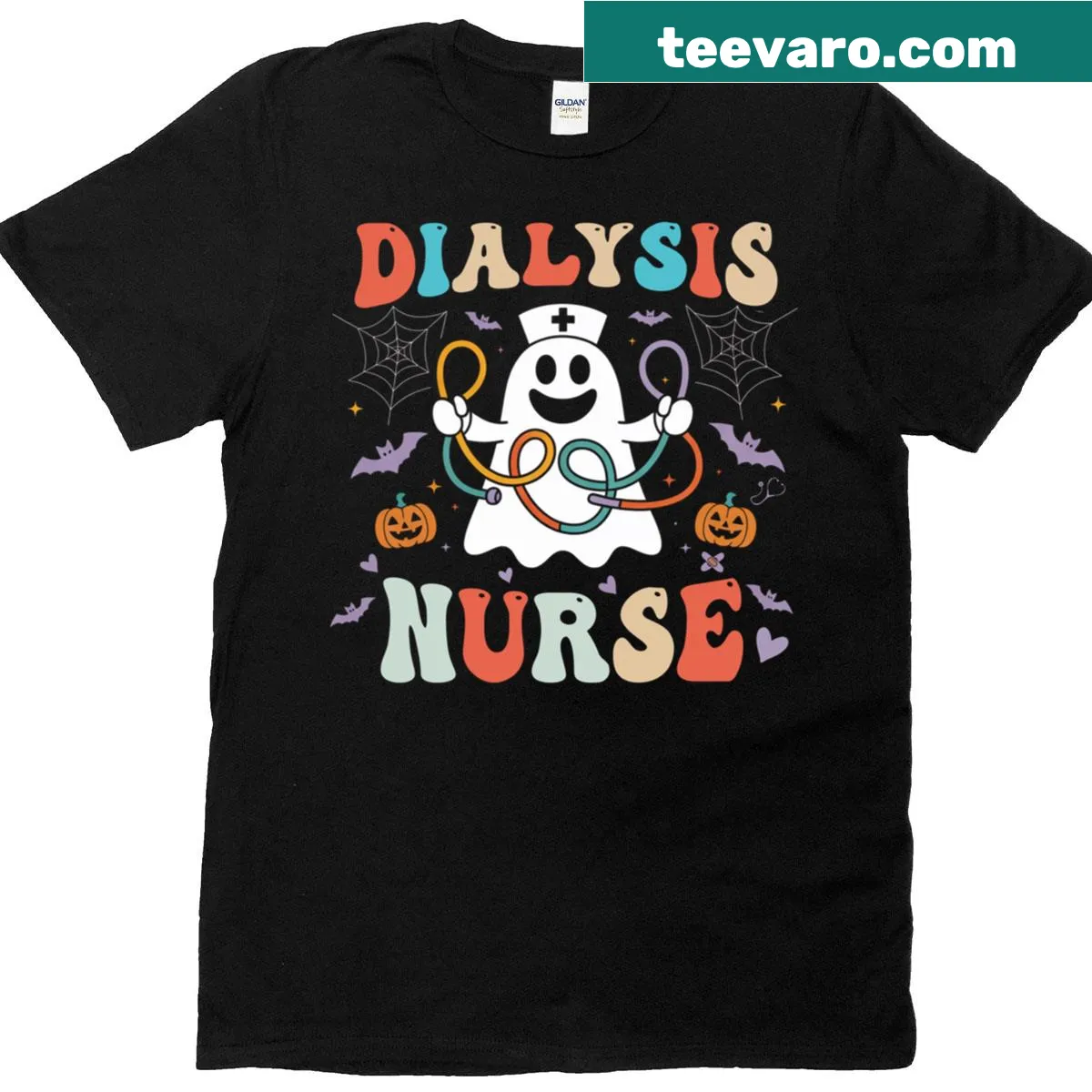 Halloween-themed shirt for dialysis nurses with nephrology graphics — on a men's t-shirt