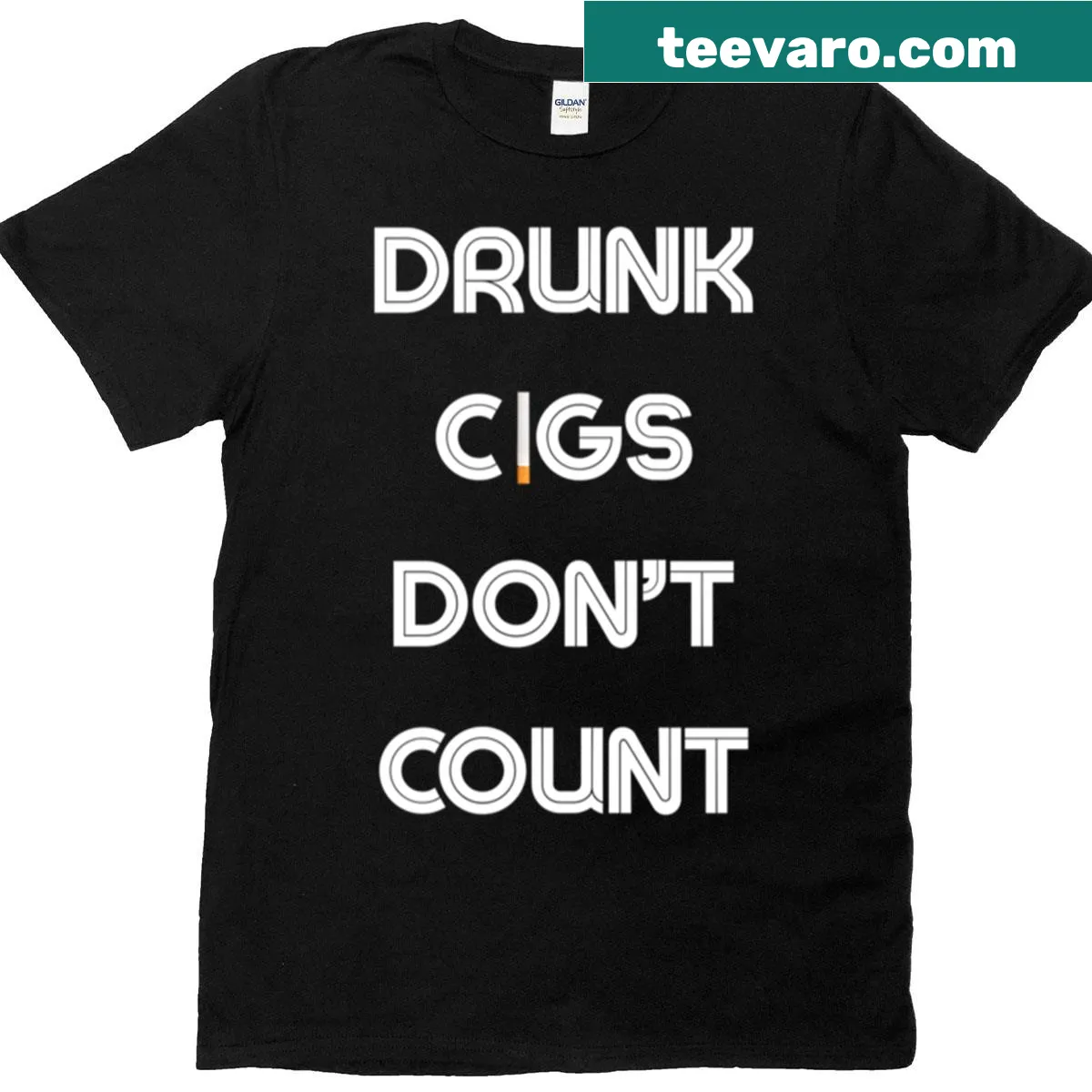 Funny T-shirt featuring the phrase 'Drunk Cigs Don't Count' in playful typography. — on a men's t-shirt