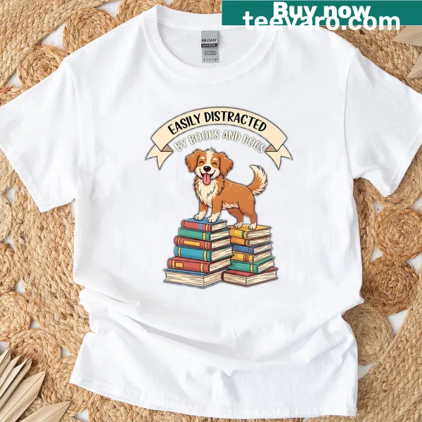 Typography design celebrating books and dogs on a T-shirt