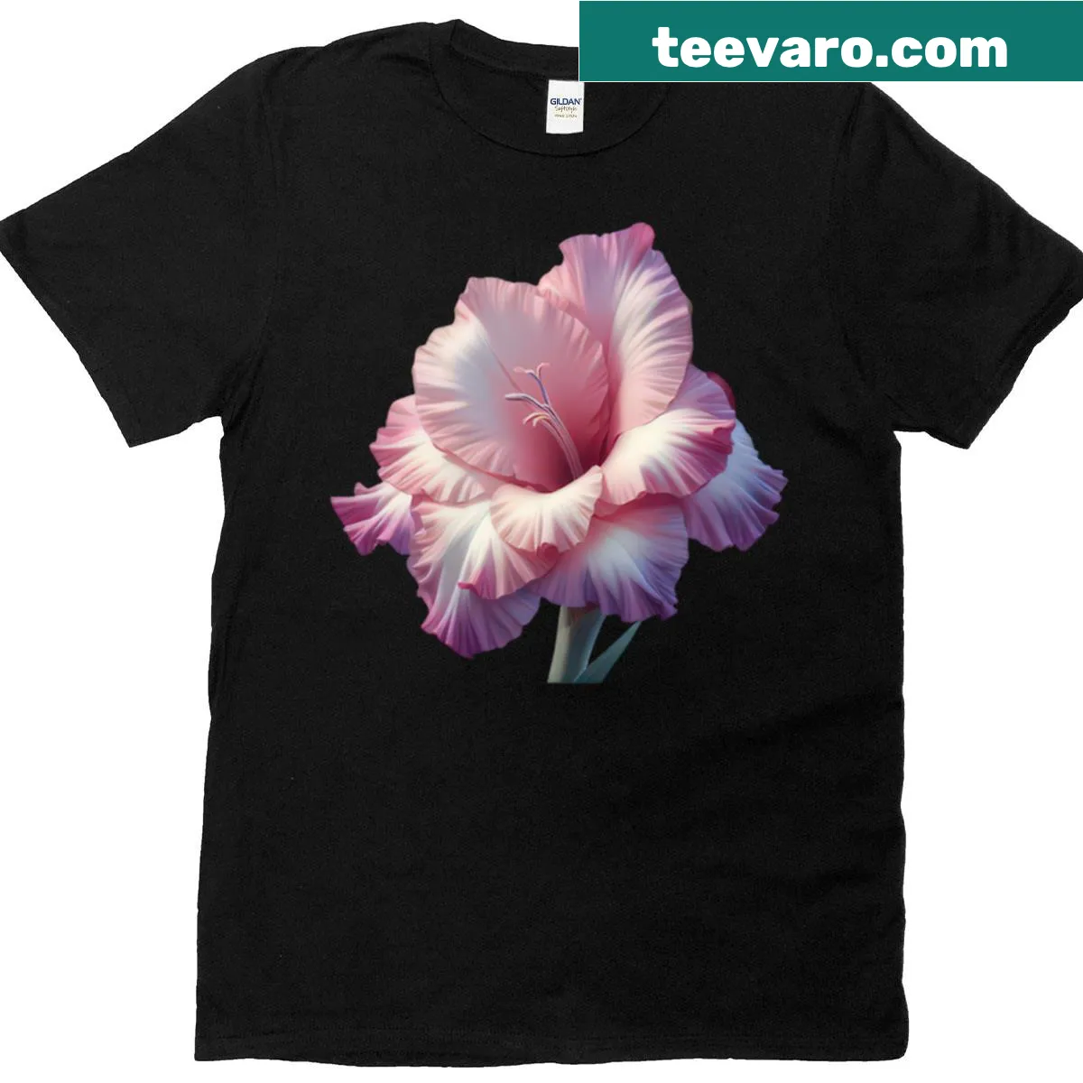 Elegant illustrated gladiolus flowers on a stylish t-shirt — on a men's t-shirt