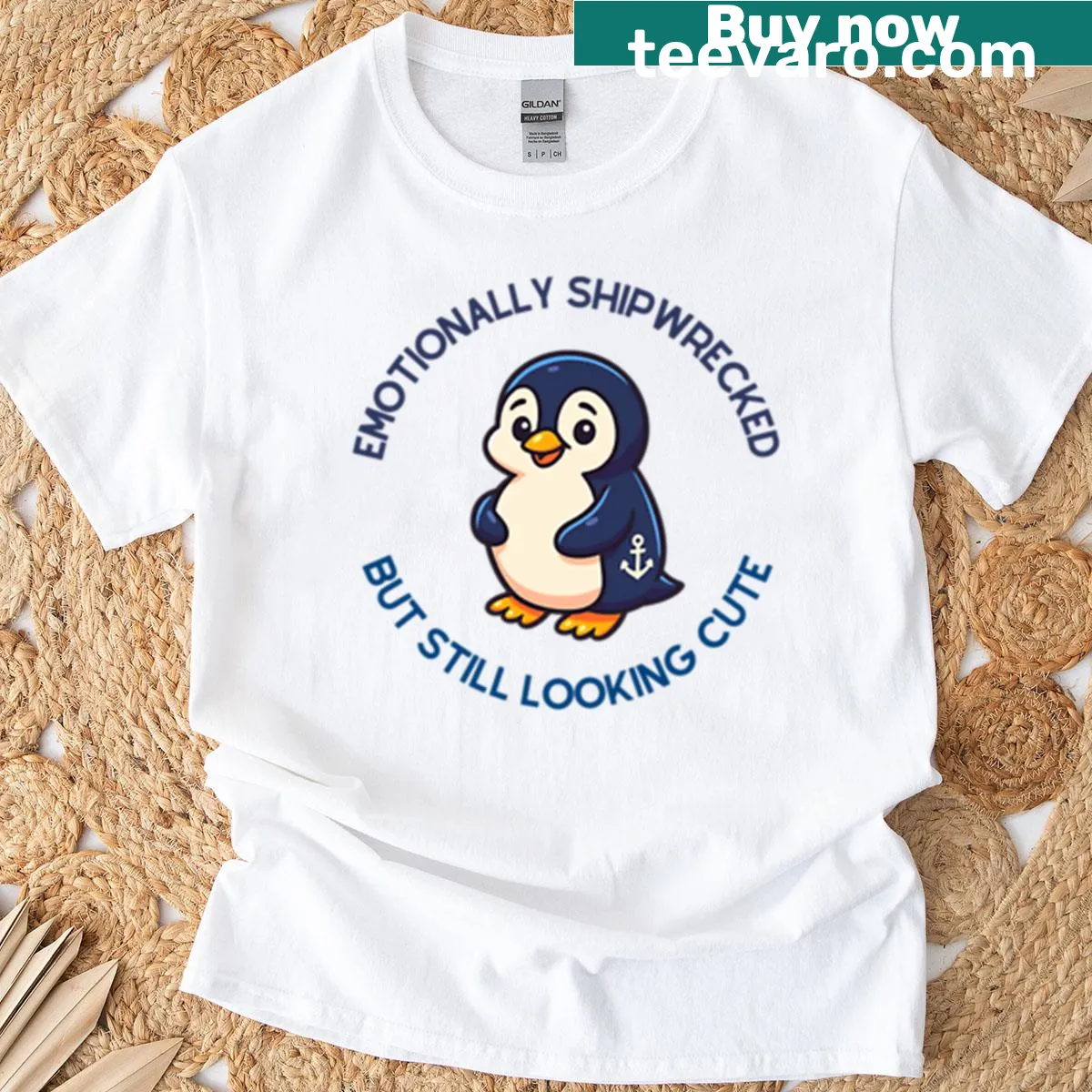 Cute anxious penguin graphic on a T-shirt — on a men's t-shirt
