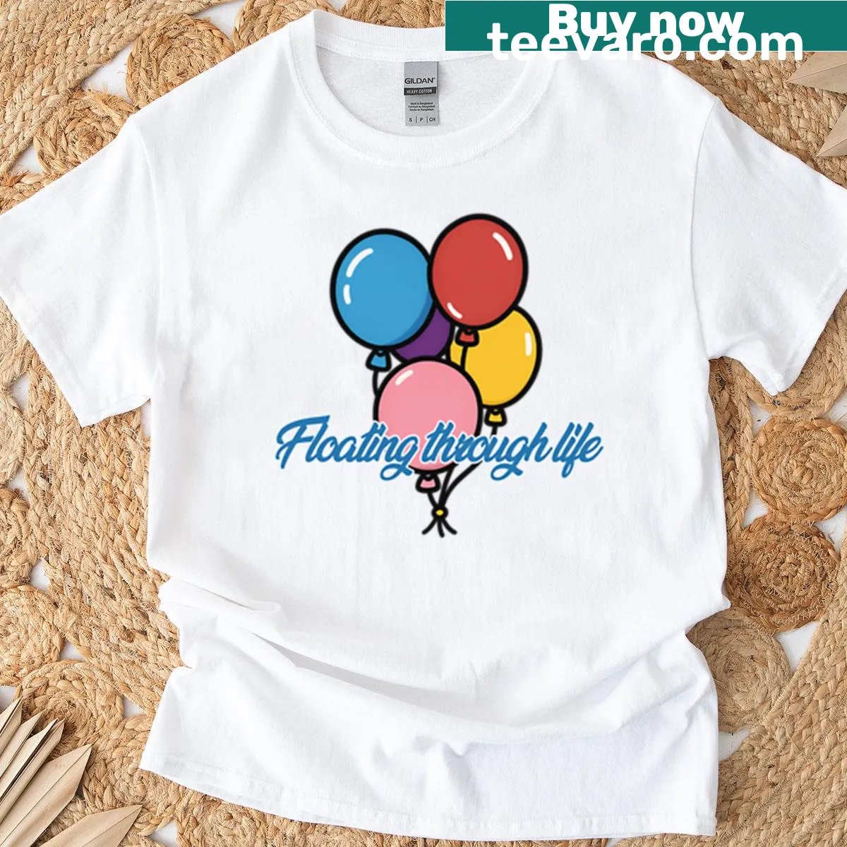 Illustration of floating balloons designed on an oversized T-shirt — on a men's t-shirt