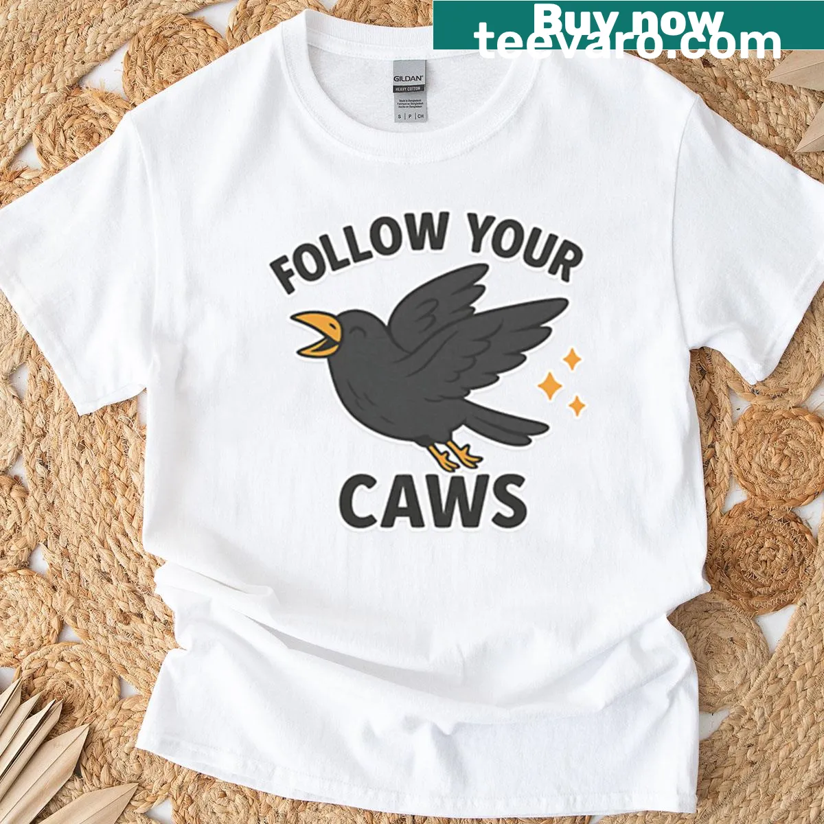 Motivational crow illustration on a T-shirt, encouraging you to follow your dreams — on a men's t-shirt