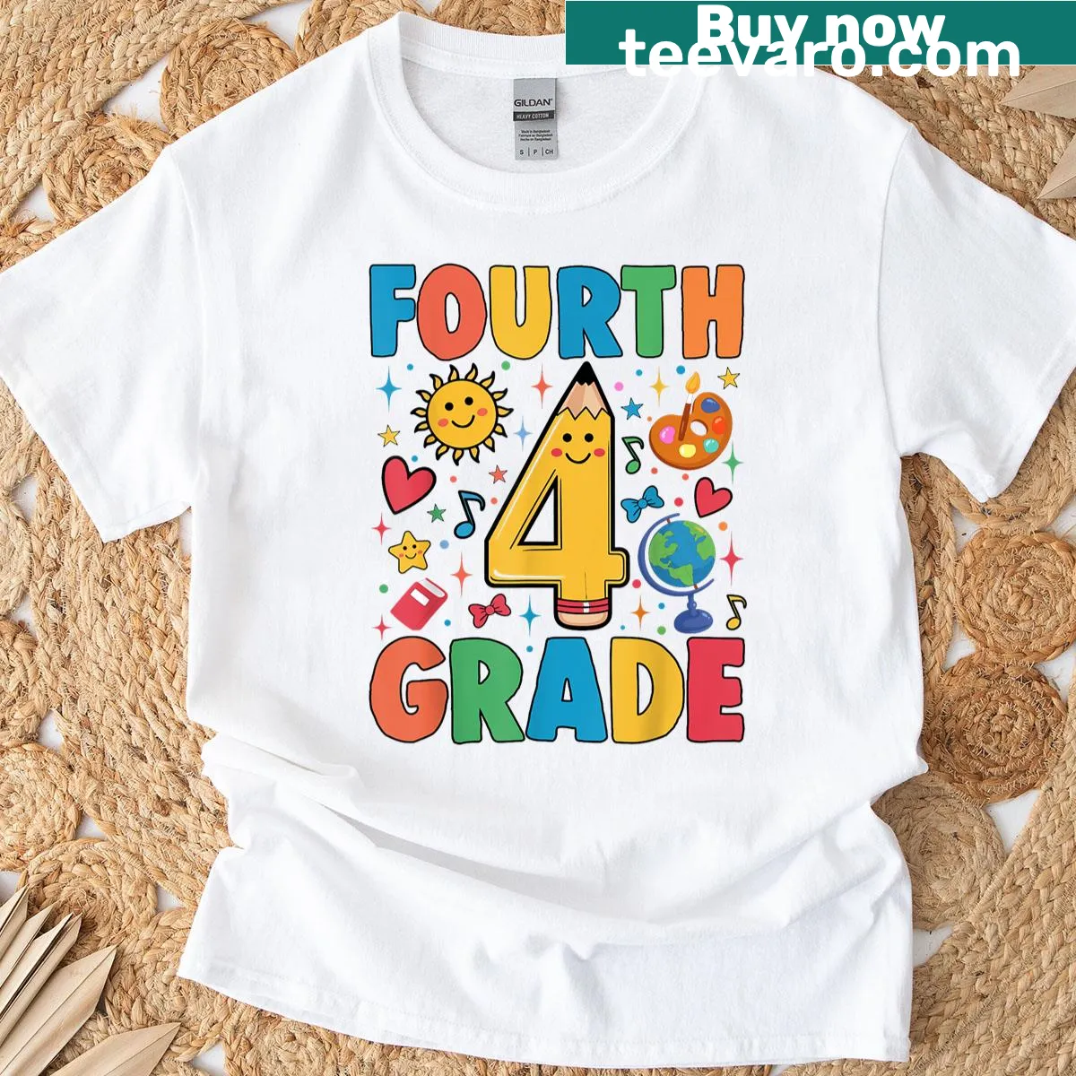 T-shirt with a pencil graphic and '4th Grade' text — on a men's t-shirt