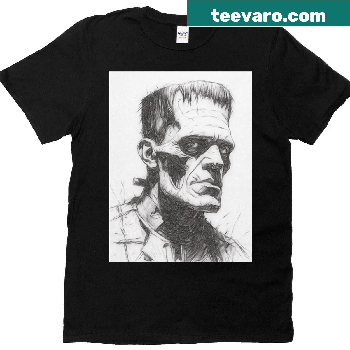 Sketch of Frankenstein's monster on a t-shirt — on a men's t-shirt