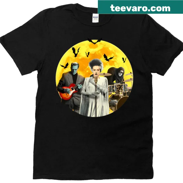Vintage-style T-shirt featuring Frankenstein's Rock Music Band logo