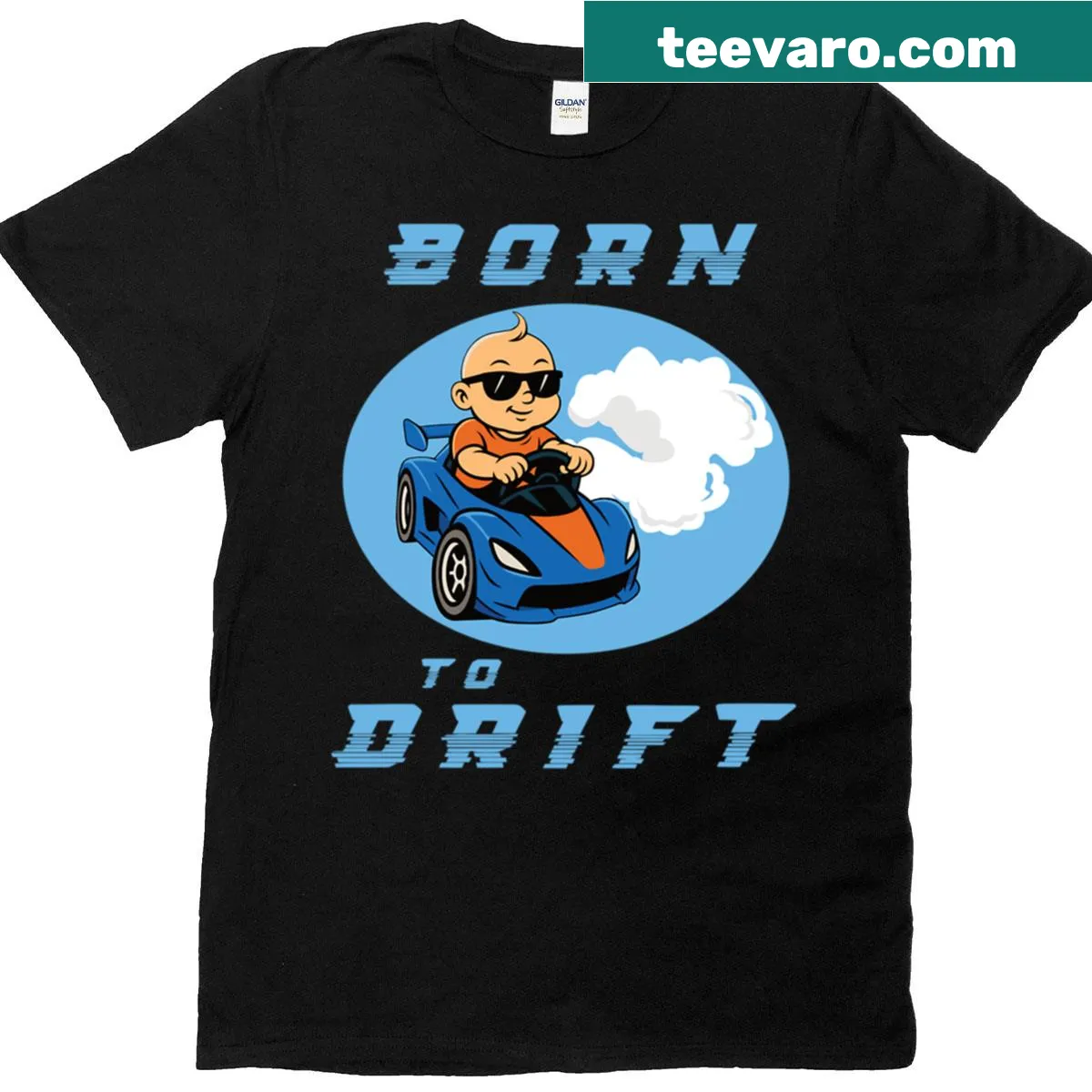 T-shirt with a humorous drifting car design and witty text — on a men's t-shirt