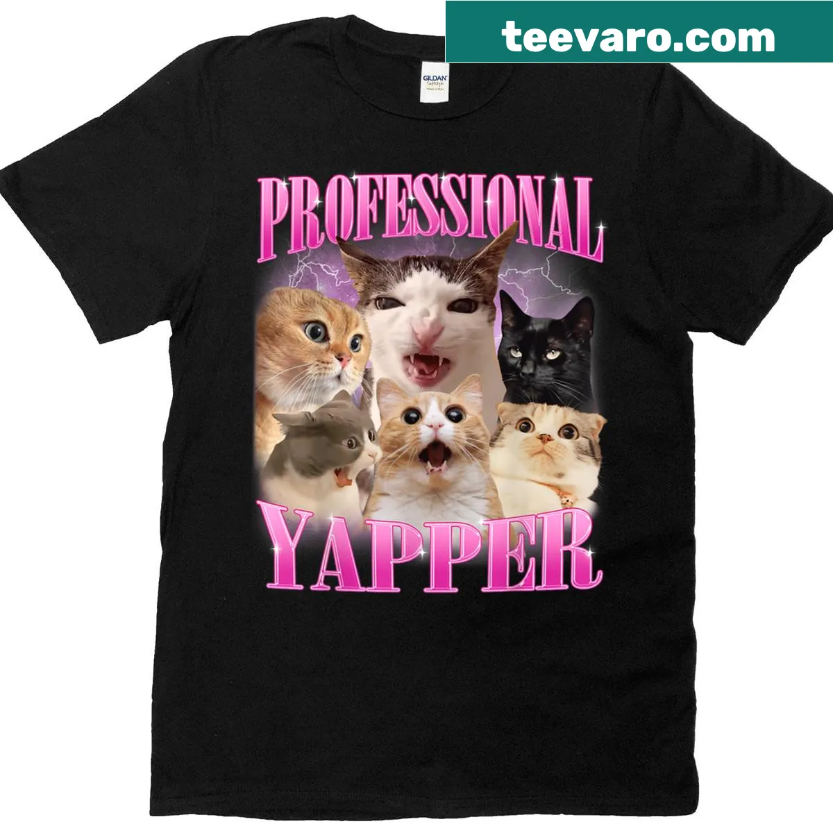 Vintage-style T-shirt with a humorous cat meme and text — on a men's t-shirt