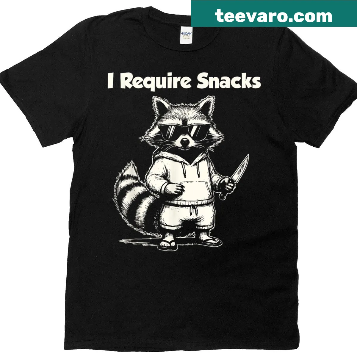 Vintage raccoon t-shirt with humorous snack quote — on a men's t-shirt