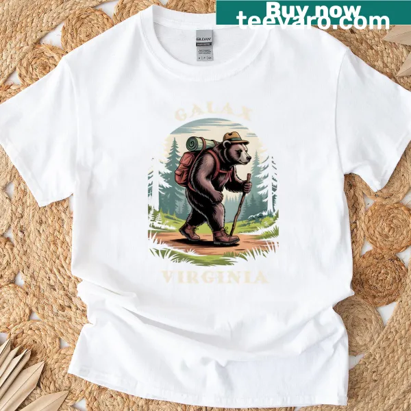 Illustrated bear design on Blue Ridge Mountains-themed t-shirt