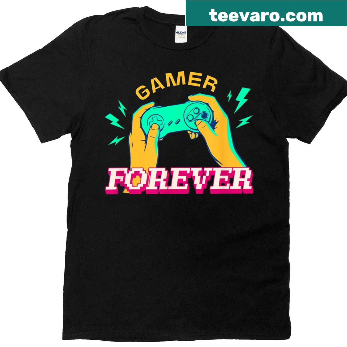 Retro game controller graphic on vintage design T-shirt — on a men's t-shirt