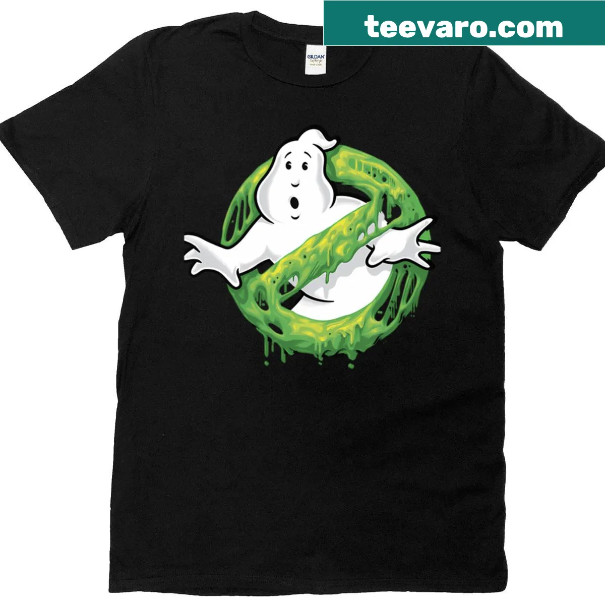Whimsical ghost logo design on a T-shirt — on a men's t-shirt
