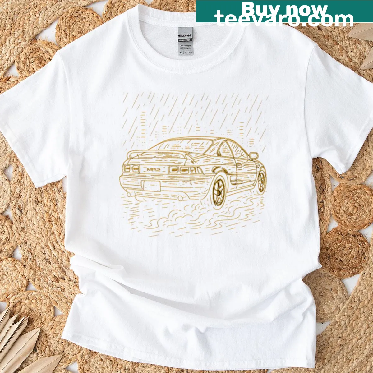 Line art of a Japanese mid-engine coupe on a T-shirt — on a men's t-shirt