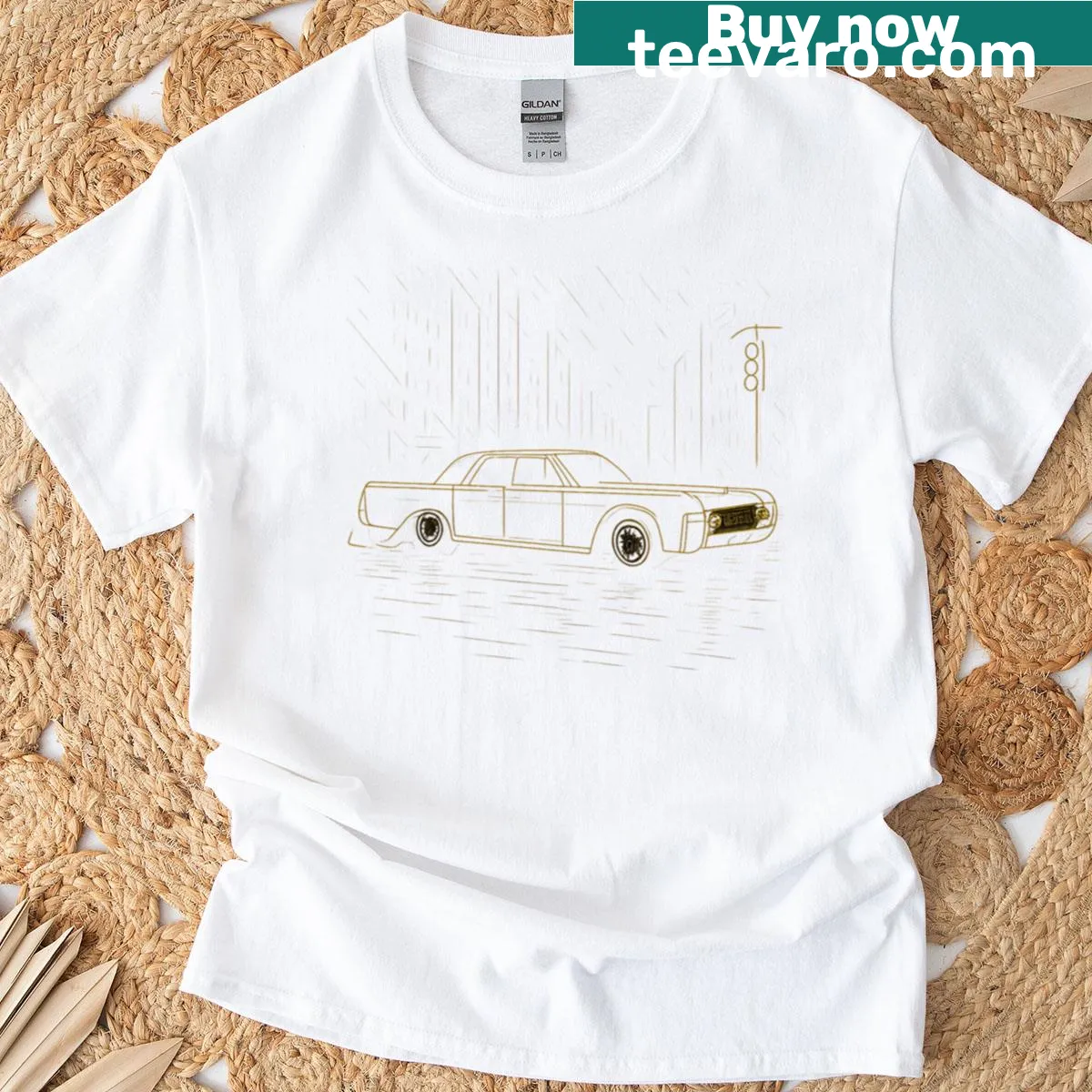 Line art of an American muscle car on a T-shirt — on a men's t-shirt