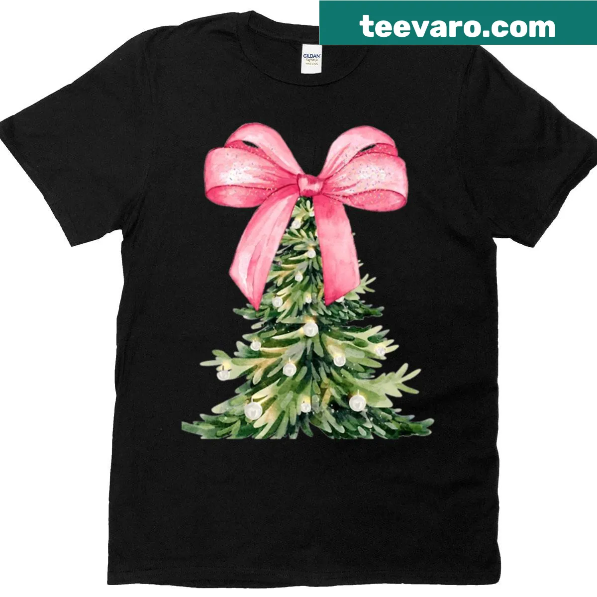 Illustration of a Christmas tree with a festive bow on a t-shirt. — on a men's t-shirt