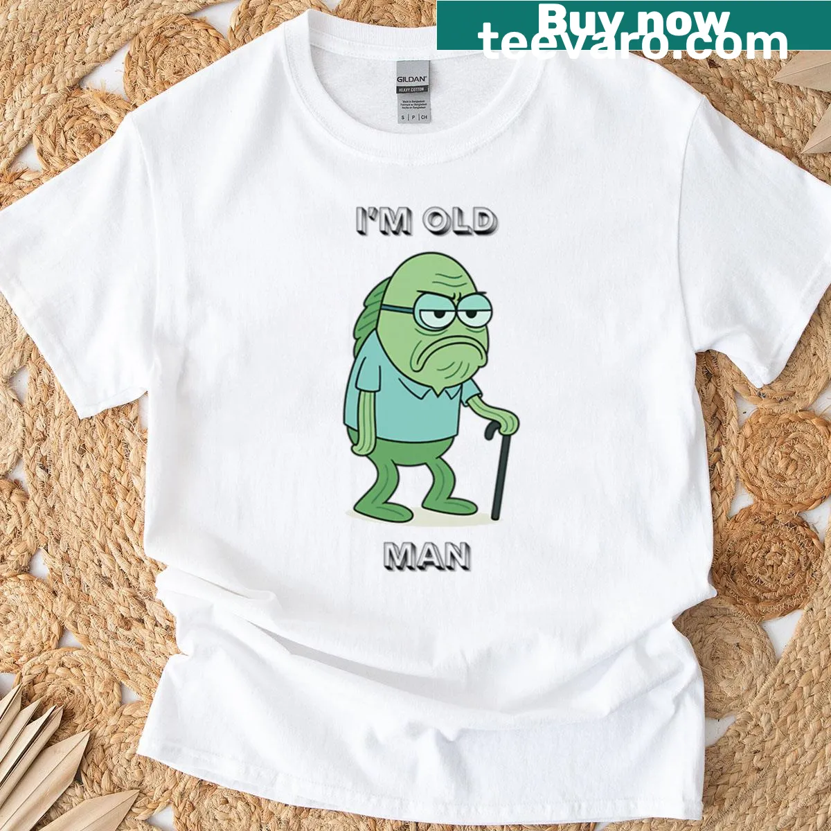 Funny T-shirt with a grumpy cartoon fish illustration — on a men's t-shirt