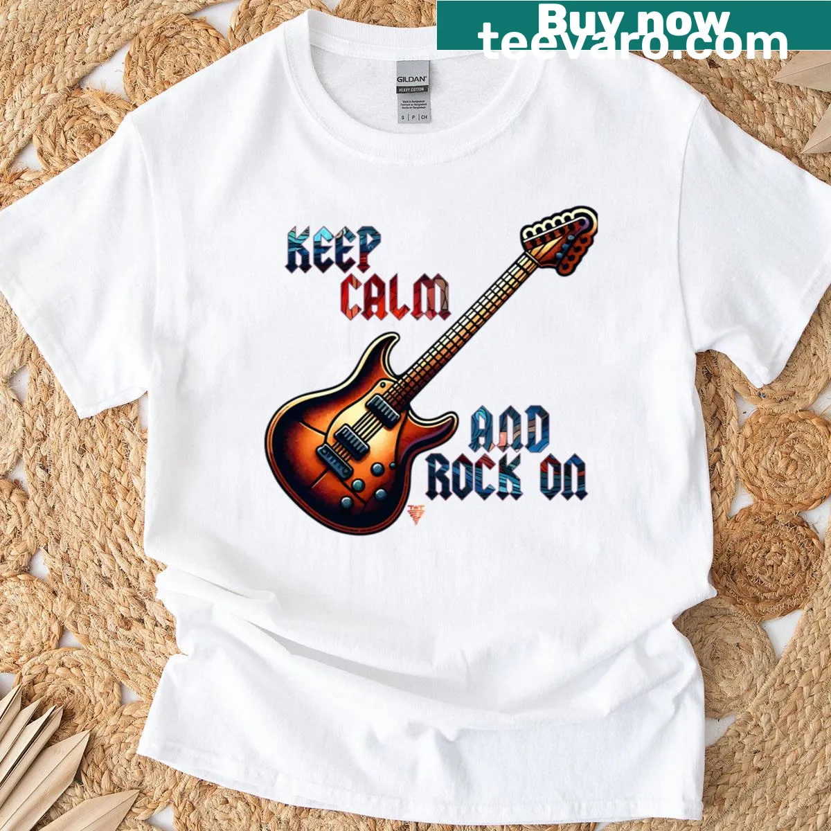 Oversized T-shirt with a humorous guitar-themed Keep Calm graphic — on a men's t-shirt