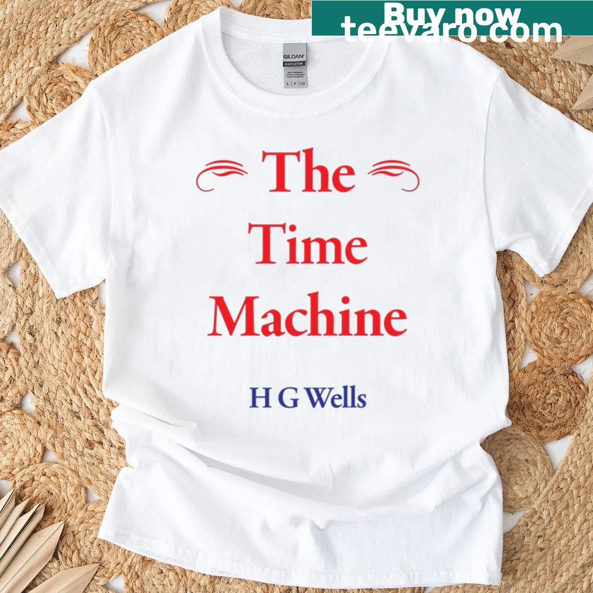 Oversized T-shirt featuring H.G. Wells and 'The Time Machine' design — on a men's t-shirt