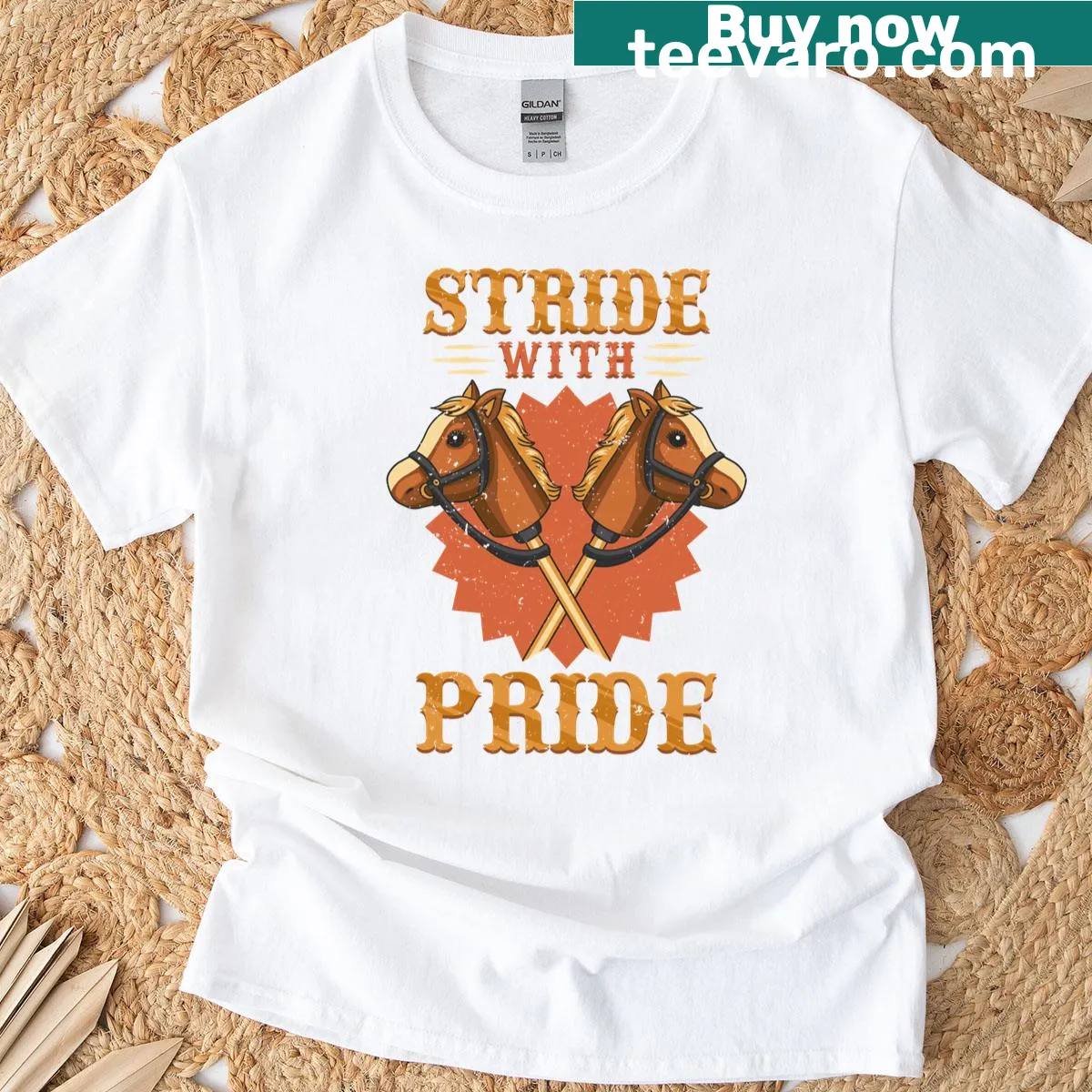 Illustrative T-shirt celebrating hobby horsing with playful design — on a men's t-shirt