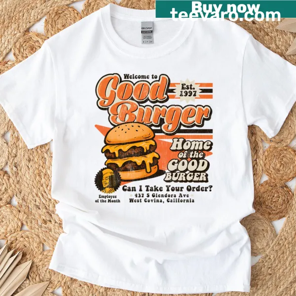 Vintage distressed t-shirt featuring 'Home Of The Good Burger' logo