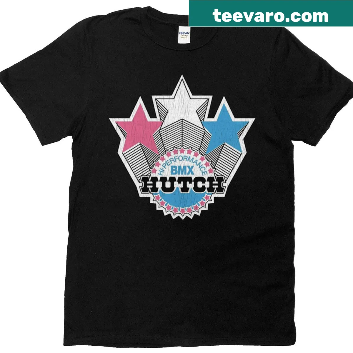 Retro BMX racing graphic t-shirt with 80s vibes. — on a men's t-shirt