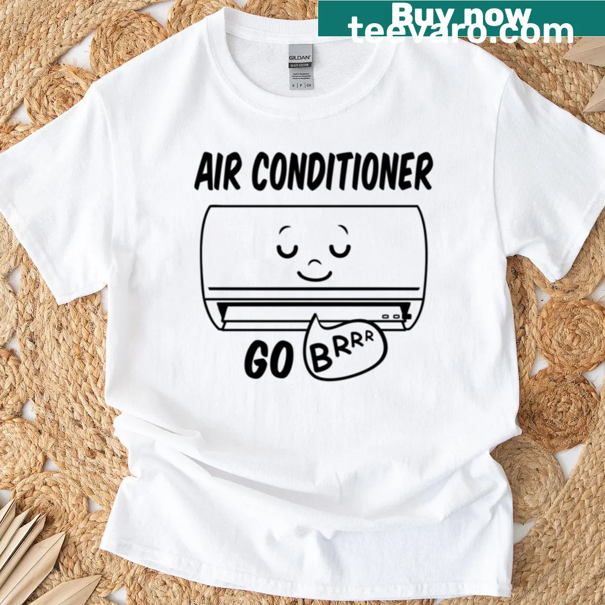 Funny HVAC meme t-shirt with 'Air Conditioner Go Brrr' text — on a men's t-shirt