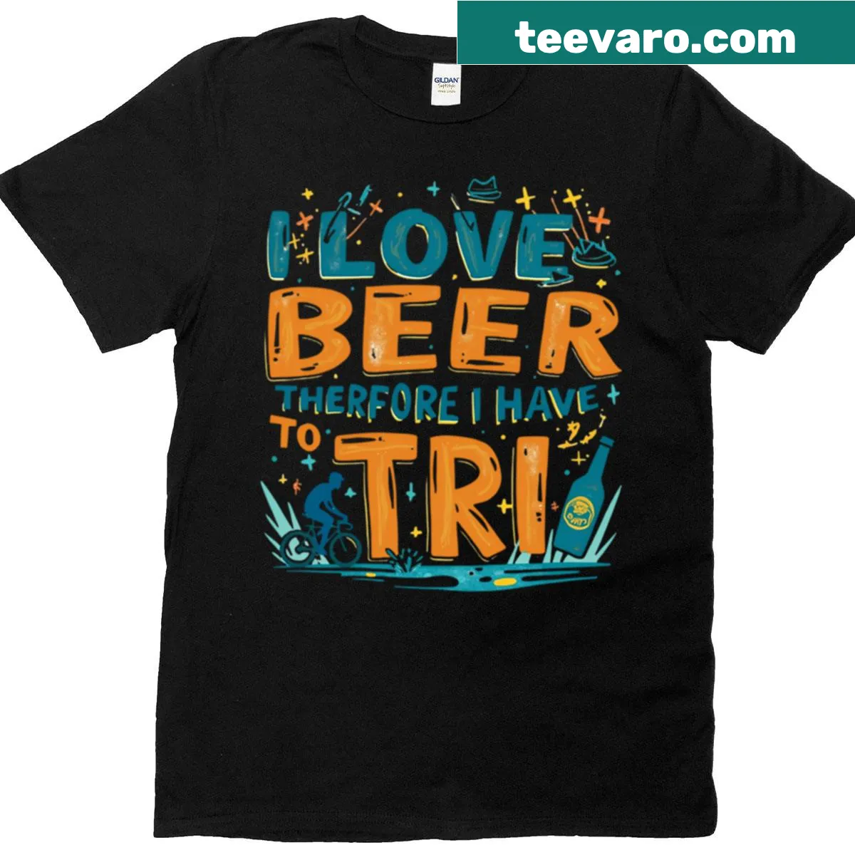 Funny triathlon t-shirt for beer lovers — on a men's t-shirt