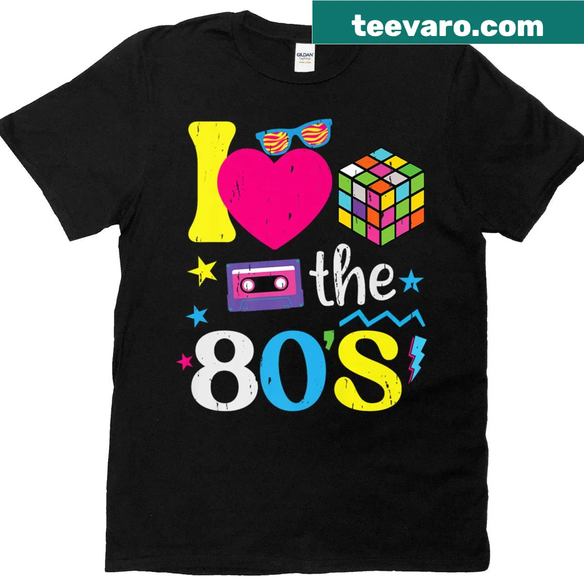 Retro-themed I Love The 80s T-shirt celebrating the 1980s culture — on a men's t-shirt