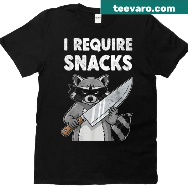Cute t-shirt with raccoon graphic and humorous snack text