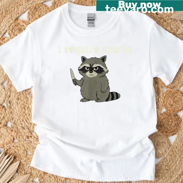 Cartoon raccoon with the text about requiring snacks for raccoon lovers