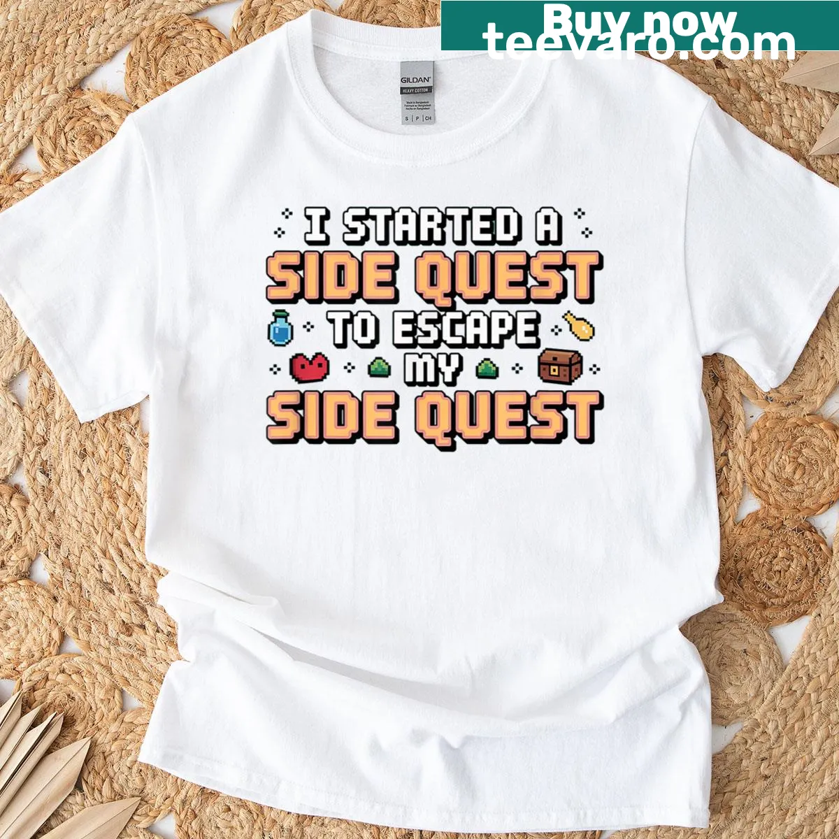 Funny gaming t-shirt with a side quest theme — on a men's t-shirt