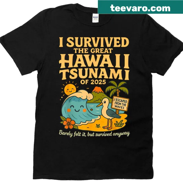Retro graphic t-shirt commemorating Hawaii tsunami experience