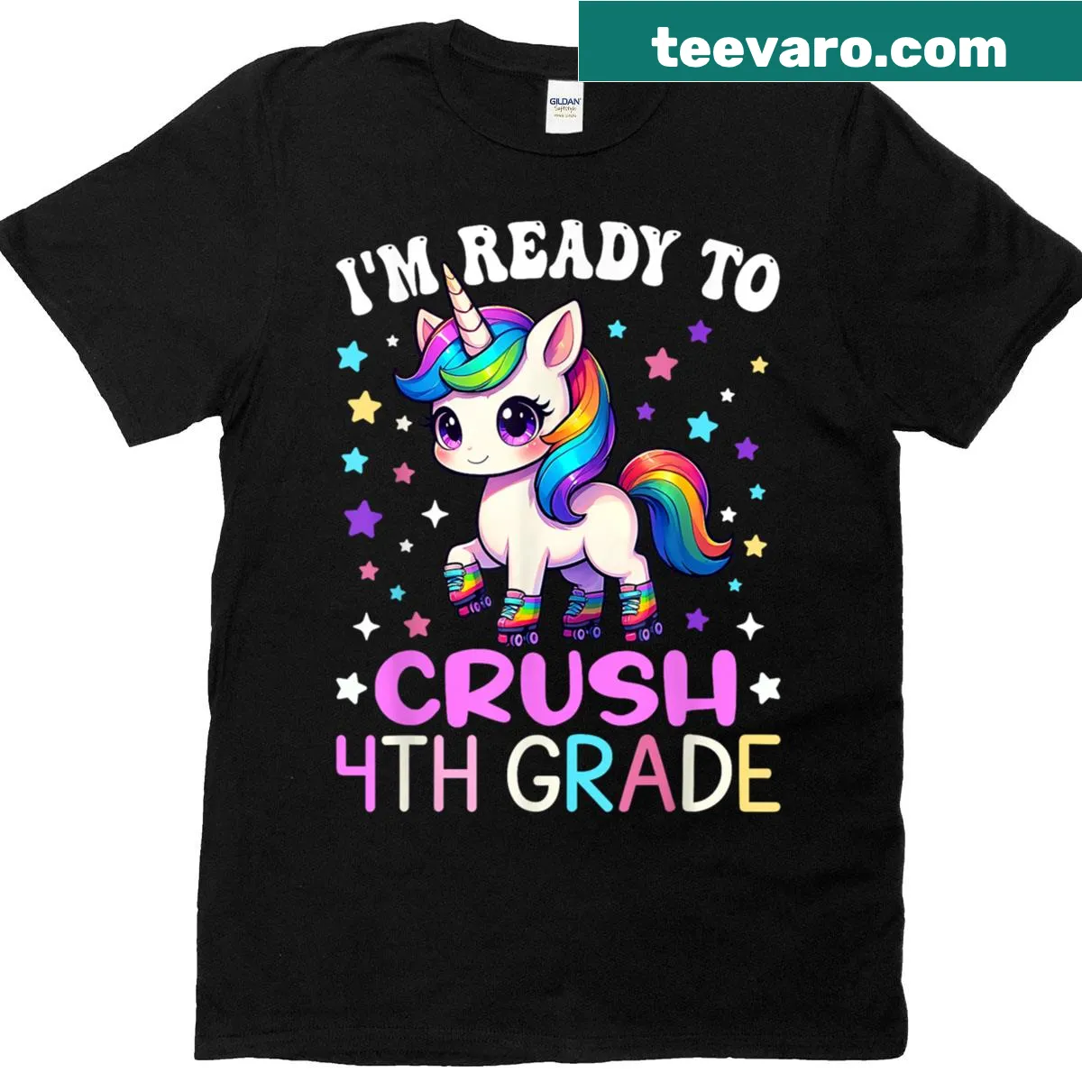 Kids T-shirt featuring a skiing unicorn ready for school — on a men's t-shirt