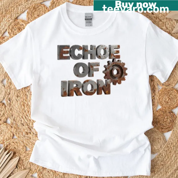 Oversized t-shirt with industrial text and rusted gear design.