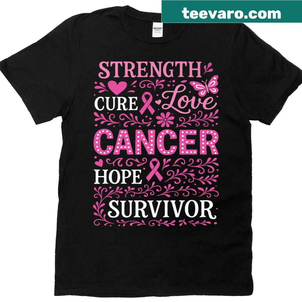 Inspirational pink ribbon design on breast cancer awareness T-shirt — on a men's t-shirt