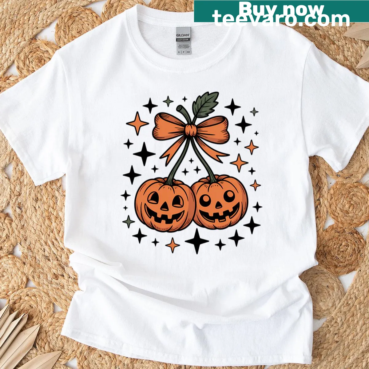 Halloween T-shirt featuring whimsical jack-o-lantern design — on a men's t-shirt