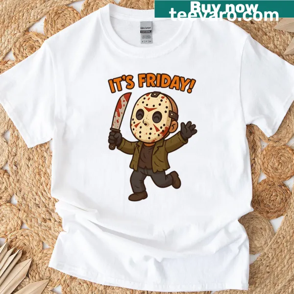 Cartoon Jason Voorhees from Friday the 13th on T-shirt.