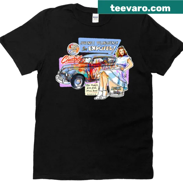 Oversized T-shirt featuring a retro pin-up art print of a classic car