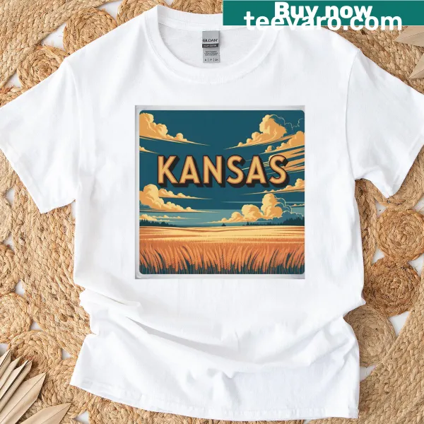 Illustrated travel poster design of Kansas on a T-shirt