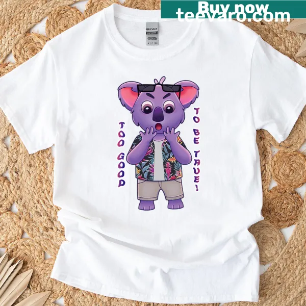 Illustration of a surprised koala looking at the surf with text