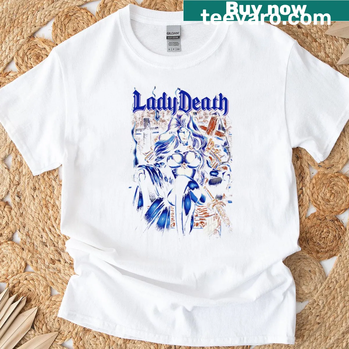 Lady Death graphic T-shirt from 1993 comic series — on a men's t-shirt