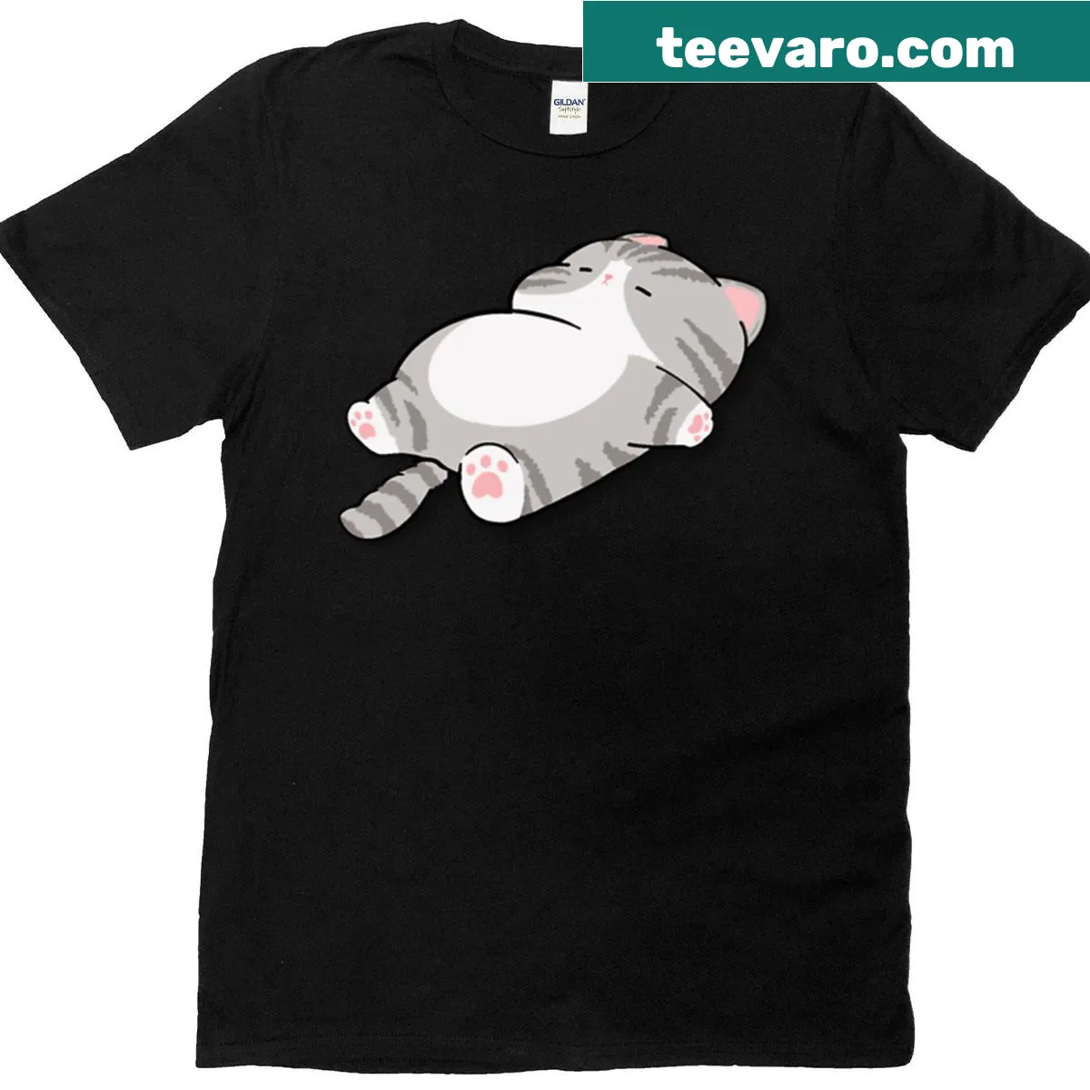 Illustration of a lounging cat on a cozy T-shirt — on a men's t-shirt