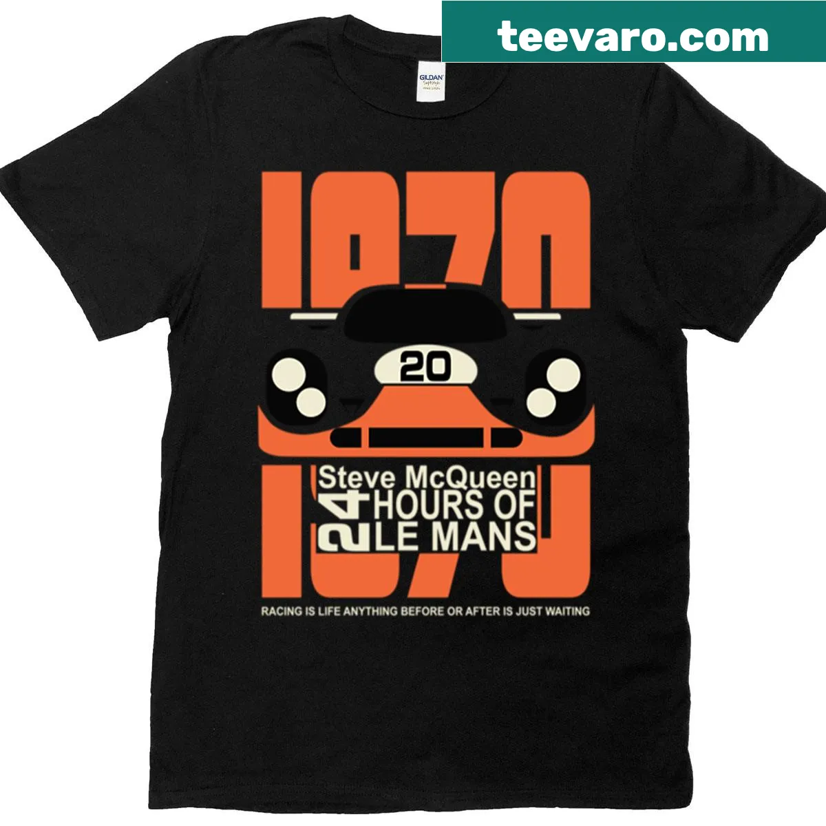 Silhouette of Porsche 917 race car on tribute shirt for Steve McQueen — on a men's t-shirt
