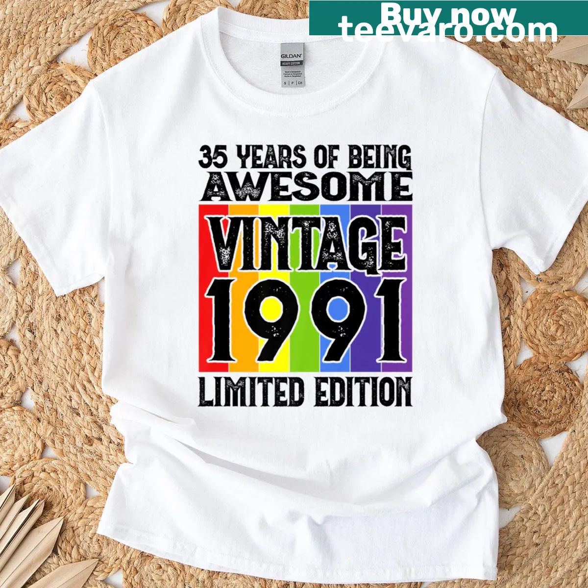 Bold typography celebrating 35th birthday since 1991 — on a men's t-shirt